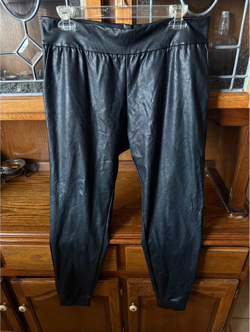 Commando Black Faux Leather Jogger Pants Size L | Pull On Elastic